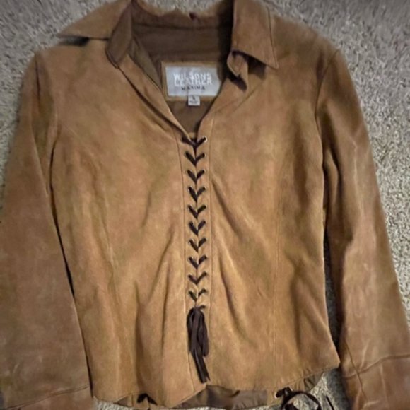Leather jacket w/leather laces - Picture 1 of 7